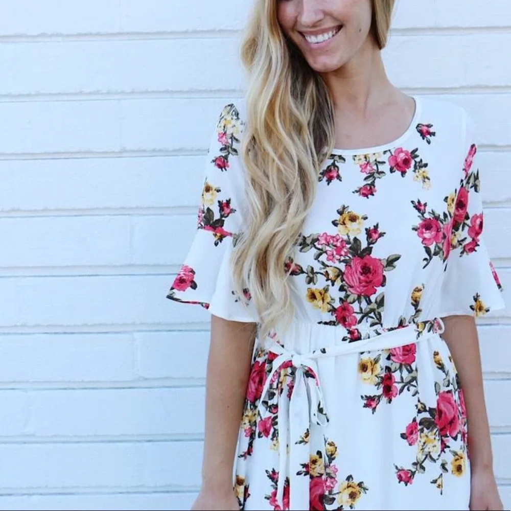 Polagram Floral Maxi Dress - White and Pink - Picture 3 of 10